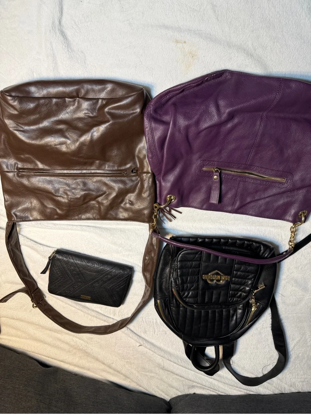 Deep Purple Pebbled Leather Shoulder Bag with Gold Hardware Lot of bags